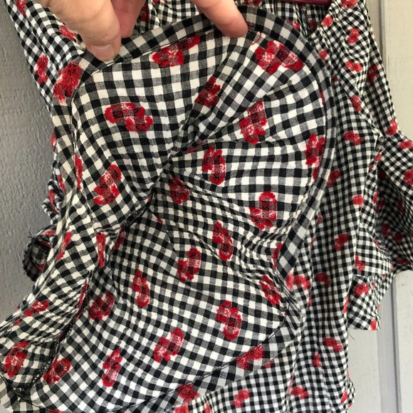 Conspiracy Embroidered Off Shoulder Unique Checkered Top Large - Picture 4 of 6